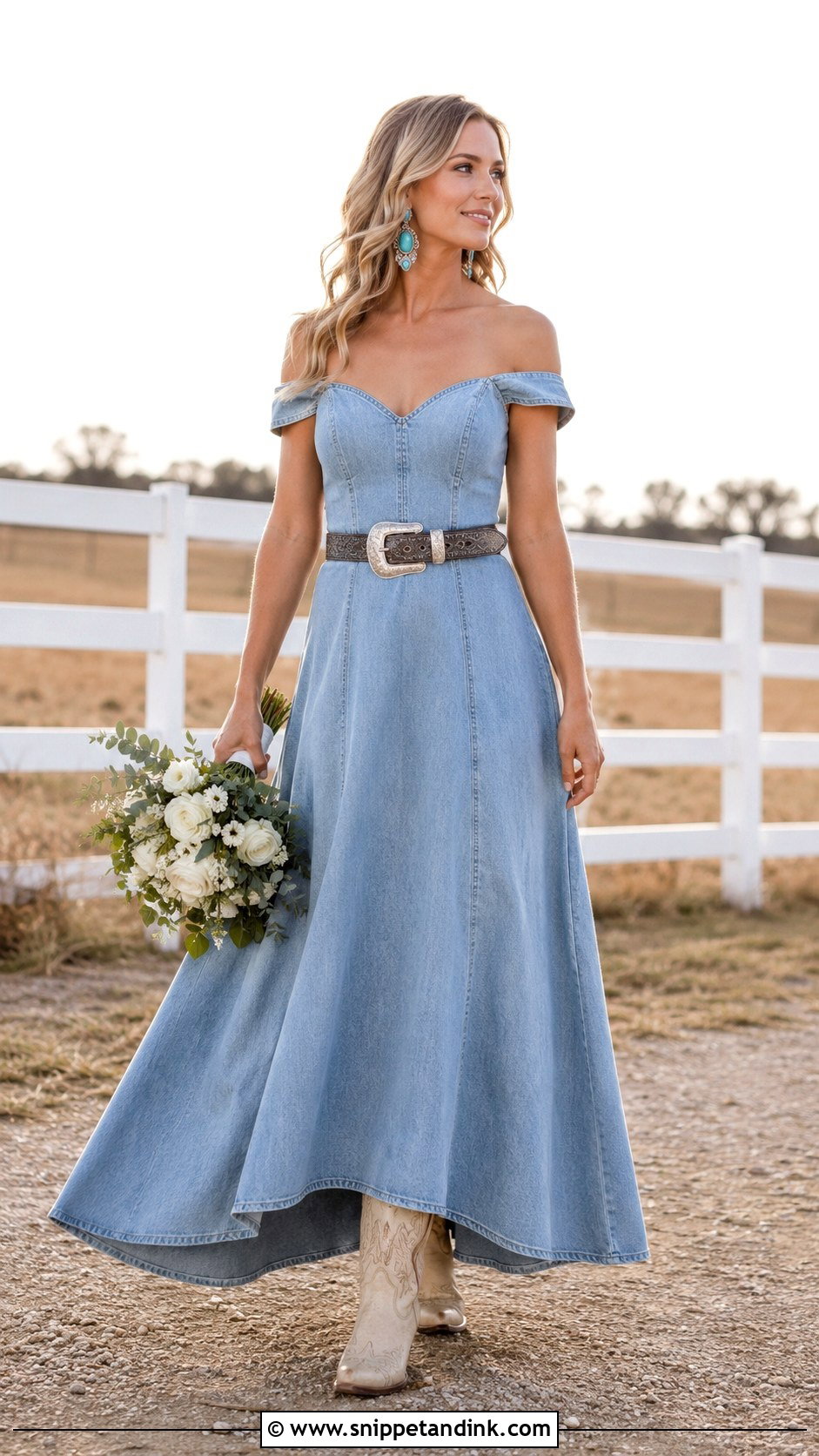 Denim Wedding Dress With Western Belt - Snippet and Ink - 25 Denim Wedding Dresses