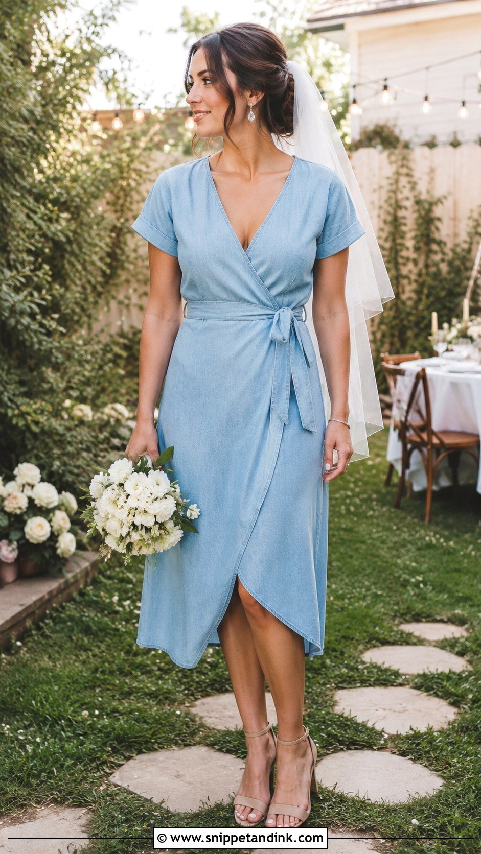 Denim Wrap Wedding Dress With Nude Heels - Snippet and Ink - 25 Denim Wedding Dresses