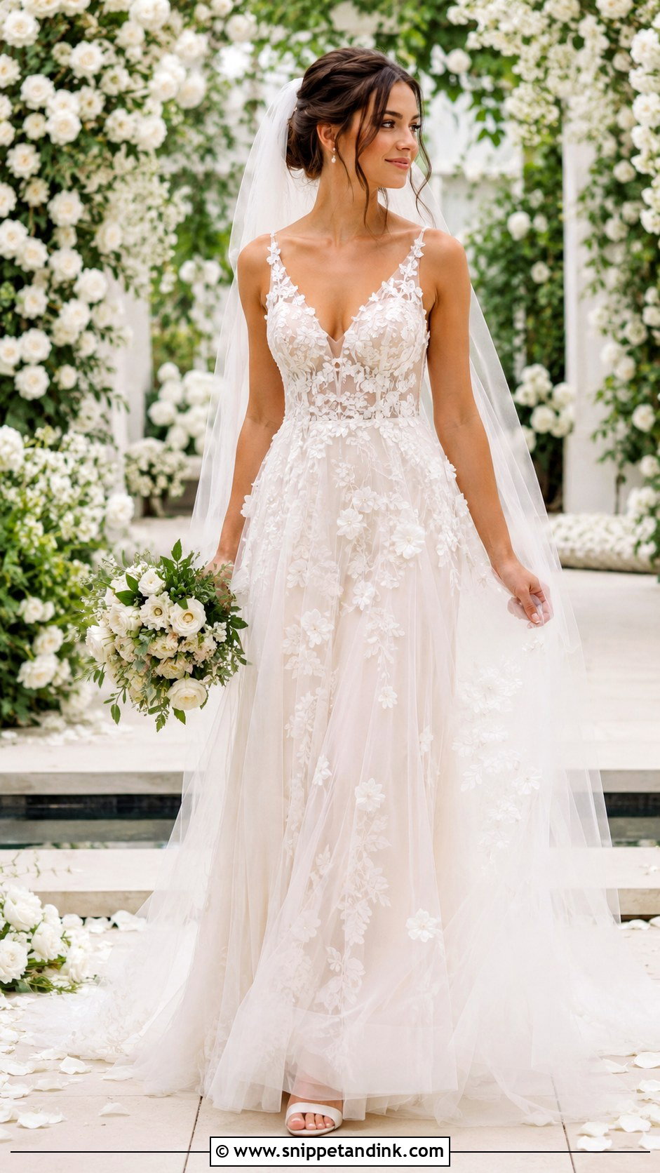 Designer Floral Applique Wedding Dress - Snippet and Ink - 25 Designer Wedding Gowns