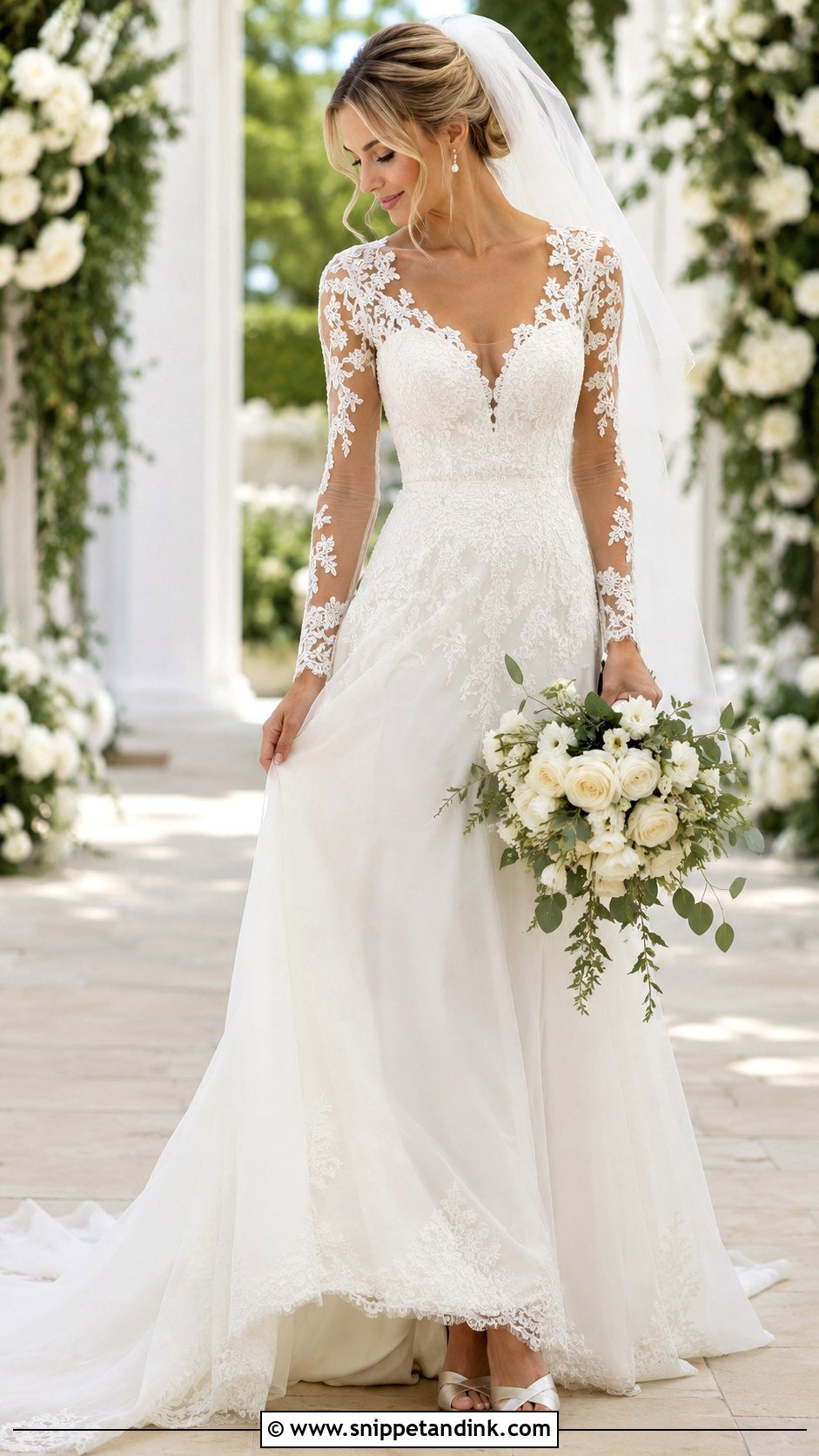 Designer Lace Long Sleeve Wedding Dress - Snippet and Ink - 25 Designer Wedding Gowns