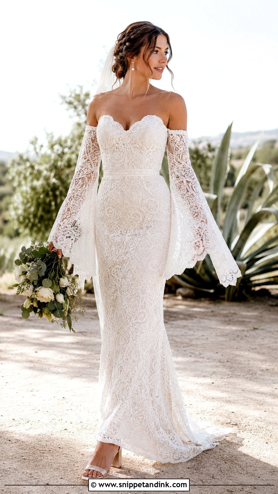 Detachable Bell Bridal Sleeves With Boho Lace Gown - Snippet and Ink - 20 Bridal Sleeves Detachable