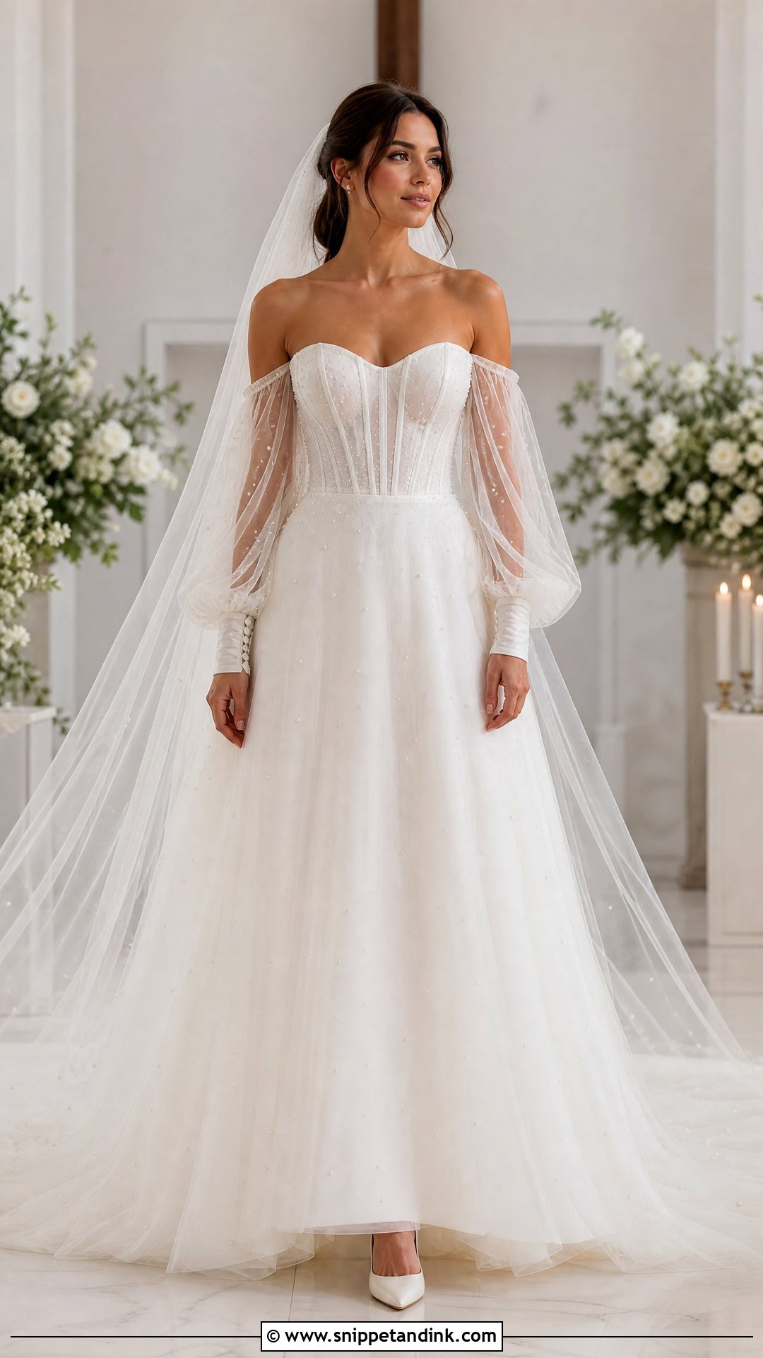 Detachable Bishop Tulle Sleeve Wedding Dress - Snippet and Ink - 20 Wedding Dress Tulle Sleeves