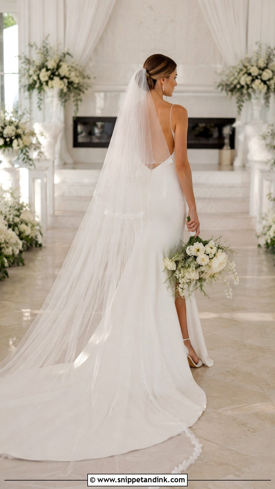Detachable Blusher Double Veil With Backless Dress - Snippet and Ink - 20 Double Veil Ideas