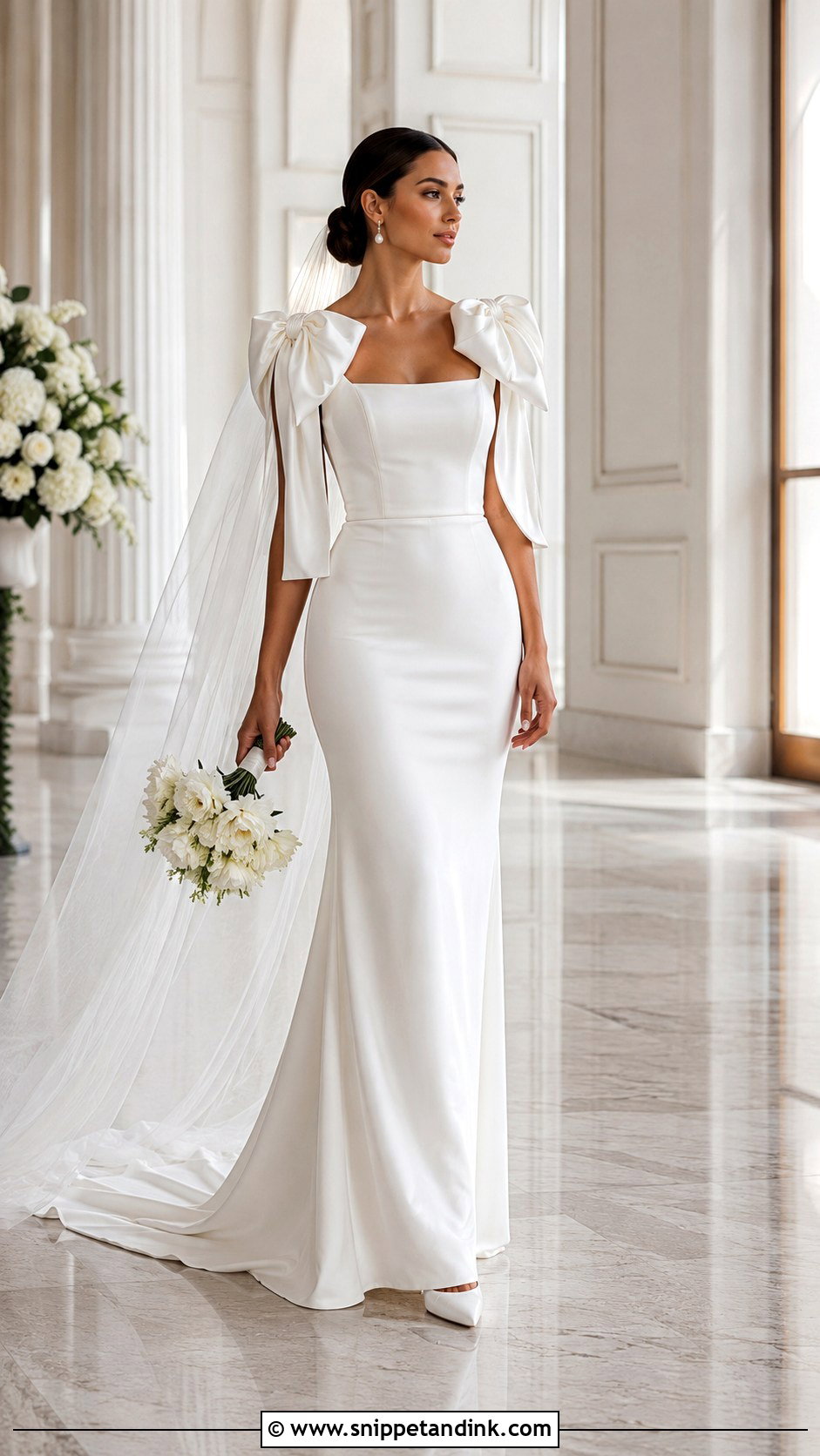 Detachable Bow Bridal Sleeves With Square Neck Wedding Dress - Snippet and Ink - 20 Bridal Sleeves Detachable