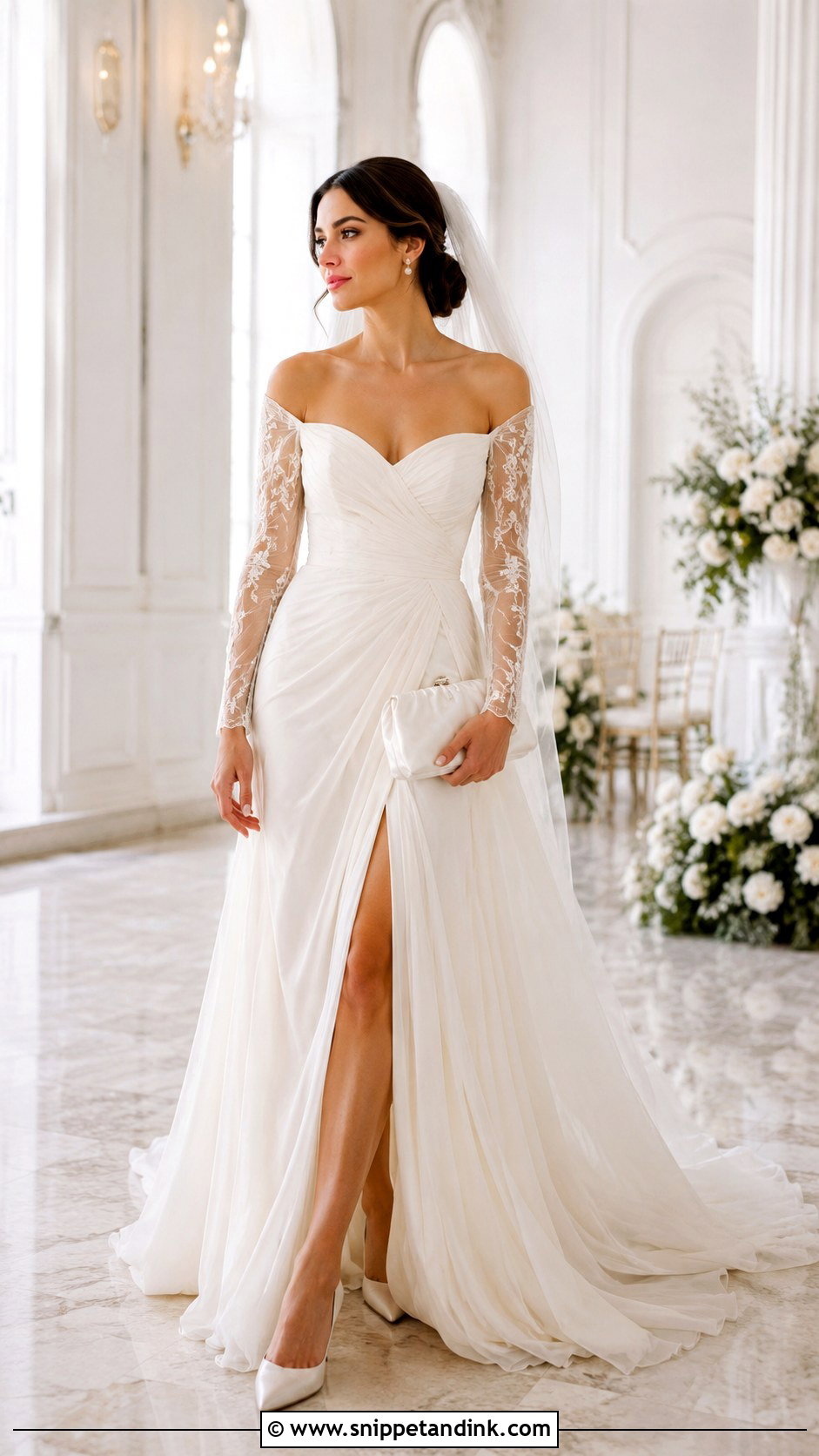 Detachable Bridal Bolero With Off the Shoulder Gown - Snippet and Ink - 20 Bridal Bolero Jacket Ideas