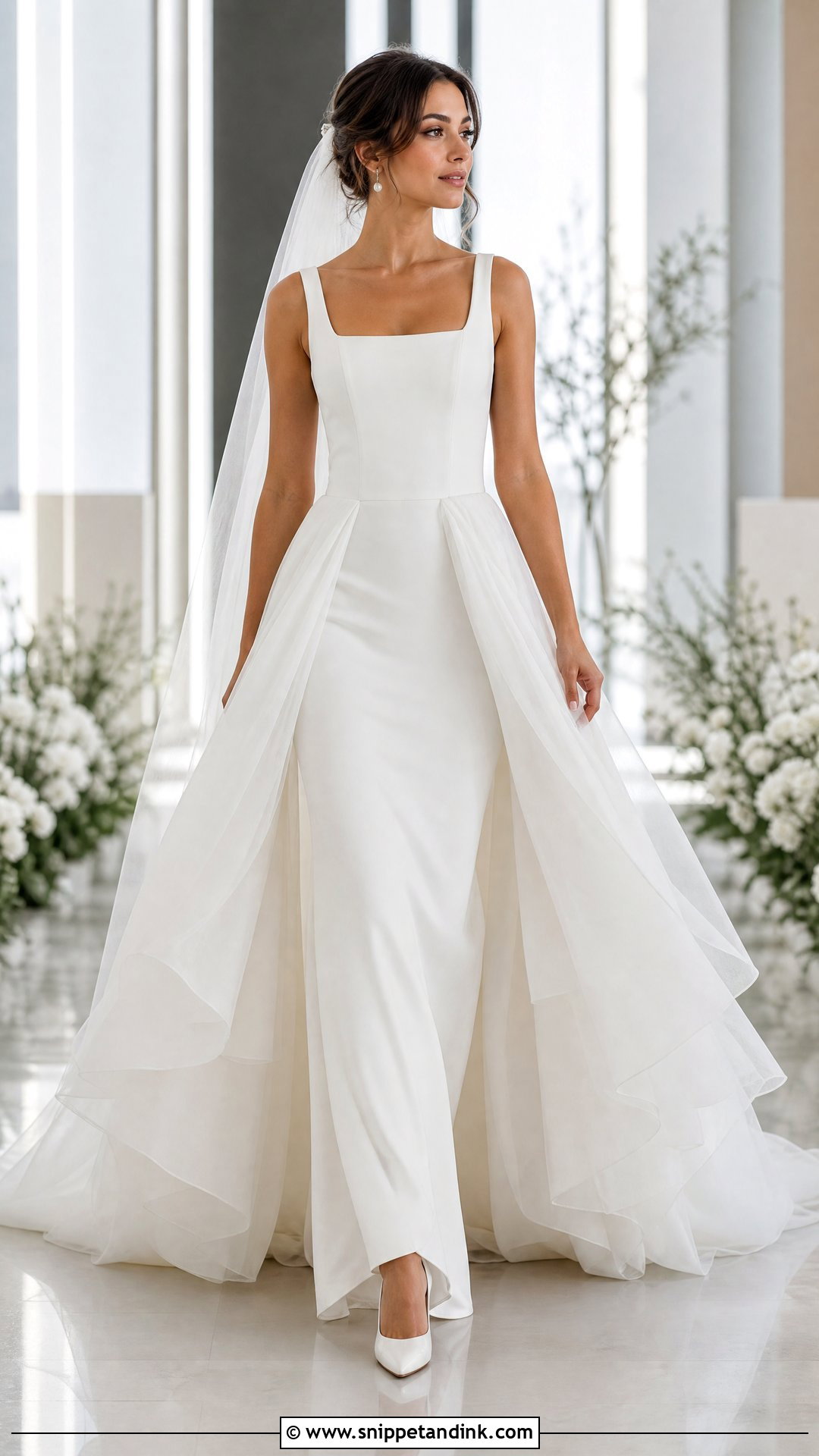 Detachable Bridal Overskirt With Fitted Dress - Snippet and Ink - 20 Bridal Skirt Ideas