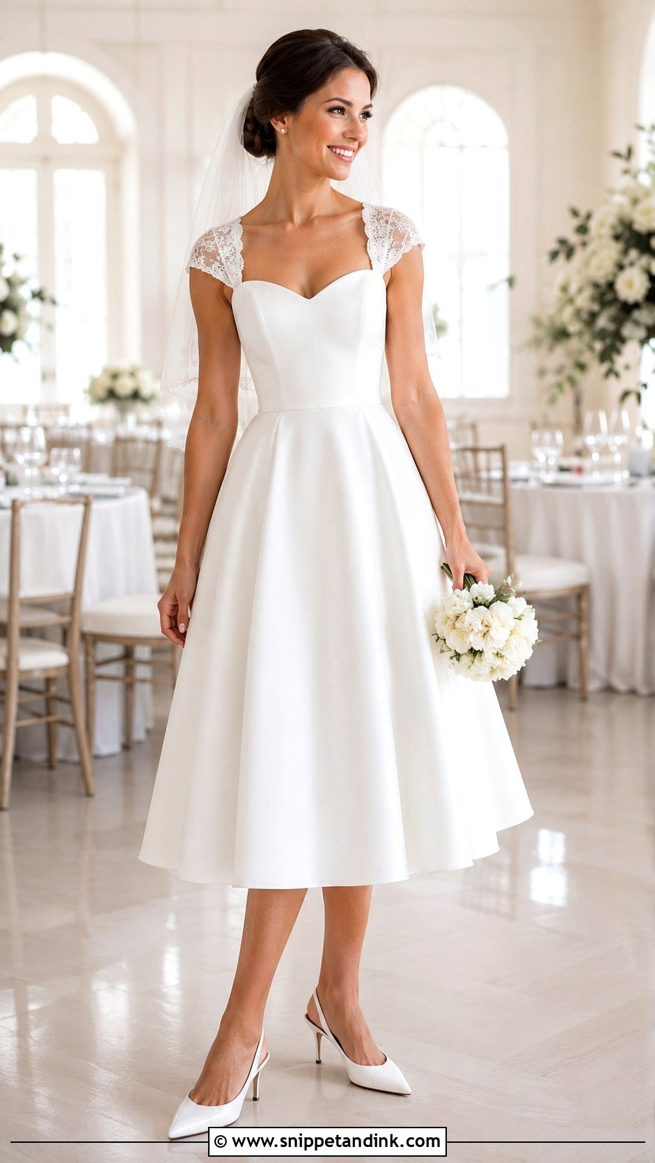 Detachable Cap Bridal Sleeves With Tea Length Wedding Dress - Snippet and Ink - 20 Bridal Sleeves Detachable