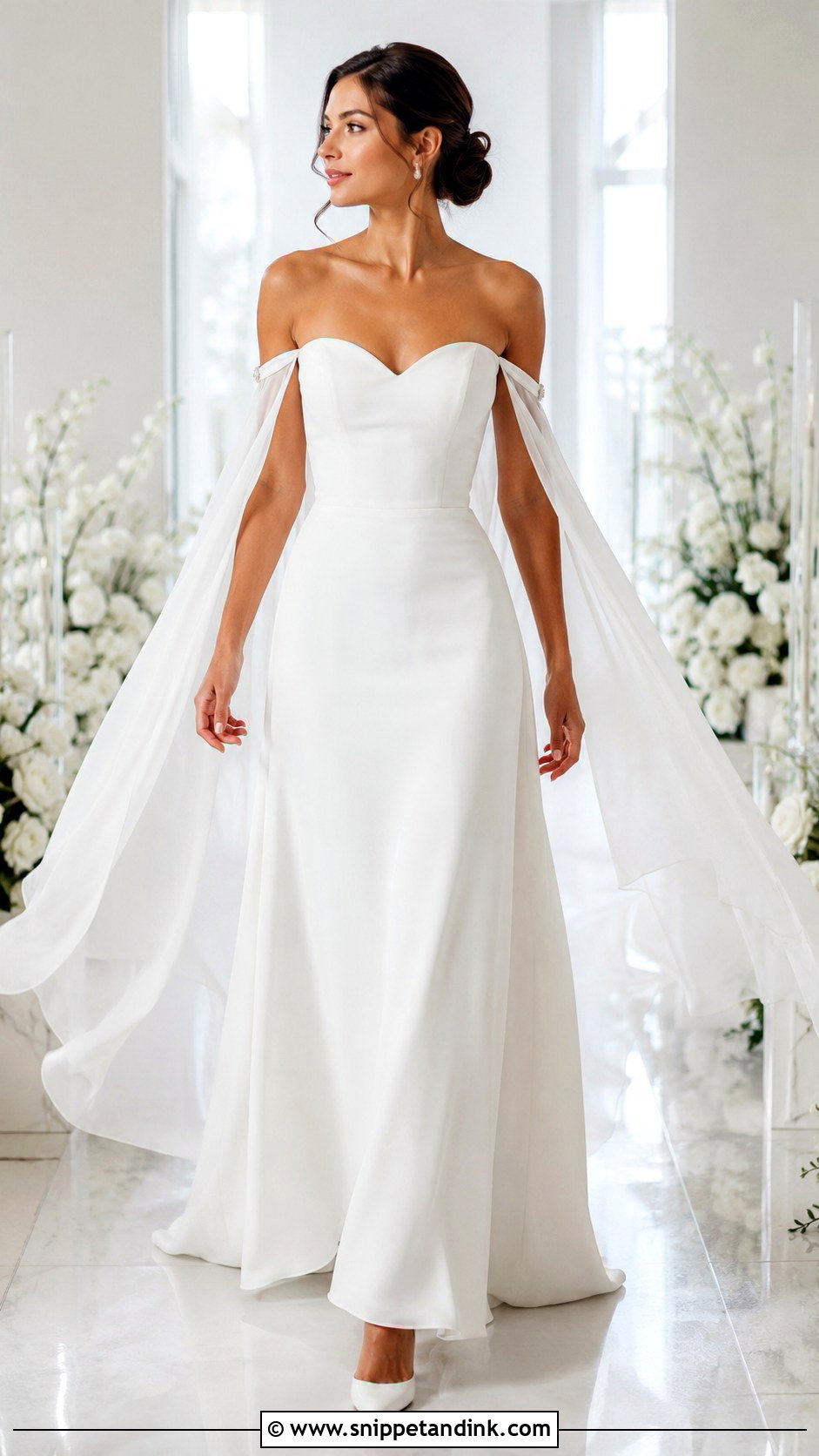 Detachable Cape Bridal Sleeves With Strapless A Line Gown - Snippet and Ink - 20 Bridal Sleeves Detachable