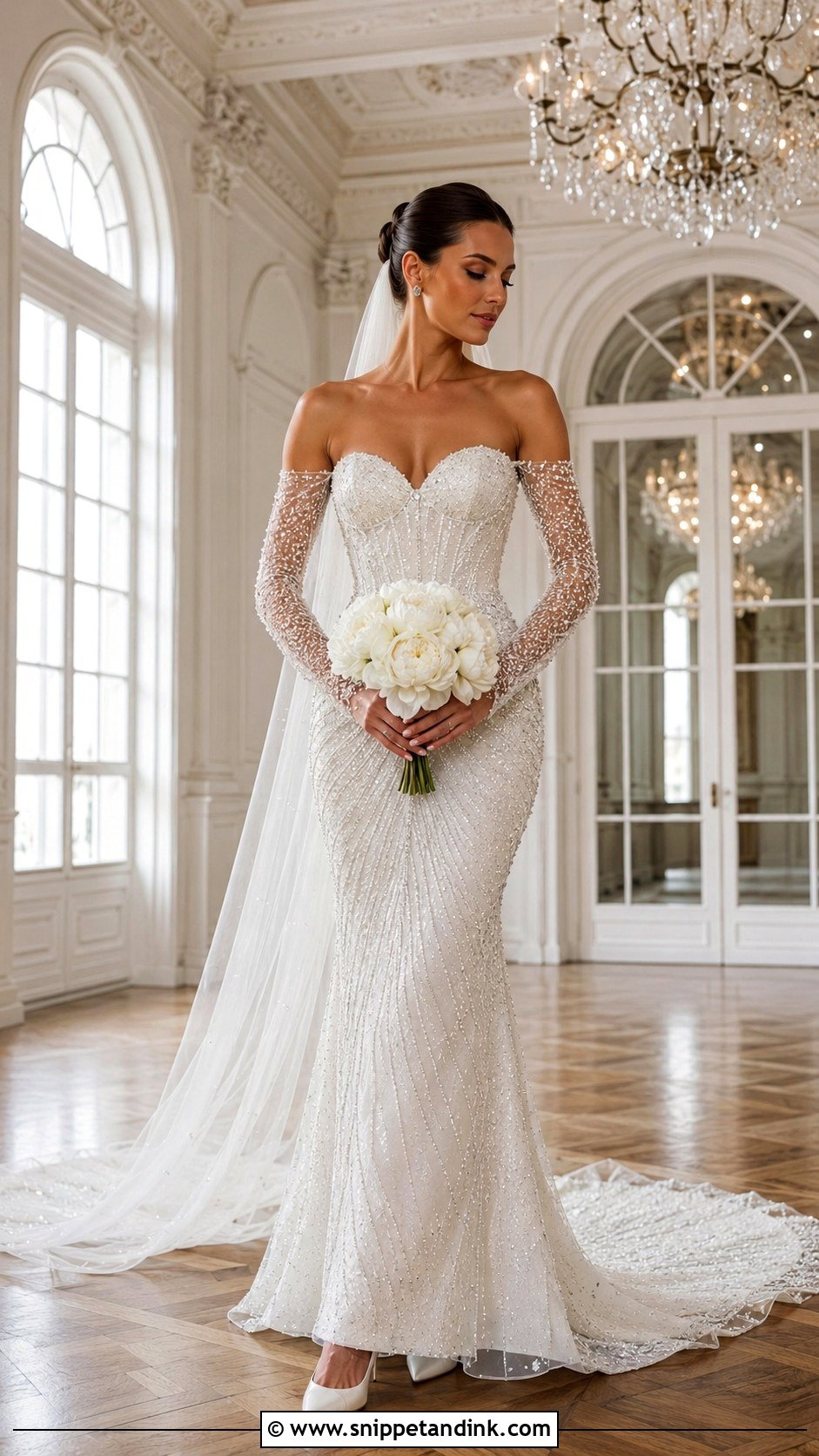 Detachable Crystal Bridal Sleeves With Beaded Wedding Gown - Snippet and Ink - 20 Bridal Sleeves Detachable