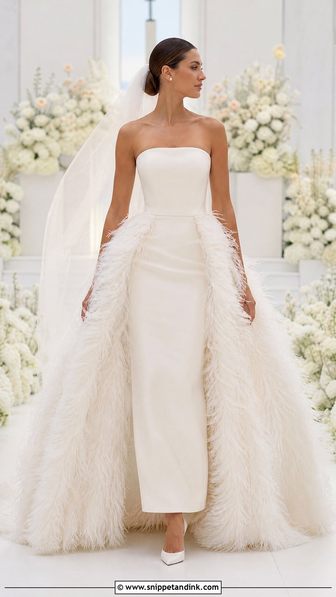 Detachable Feather Overskirt Wedding Dress - Snippet and Ink - 20 Wedding Dress with Feathers Ideas