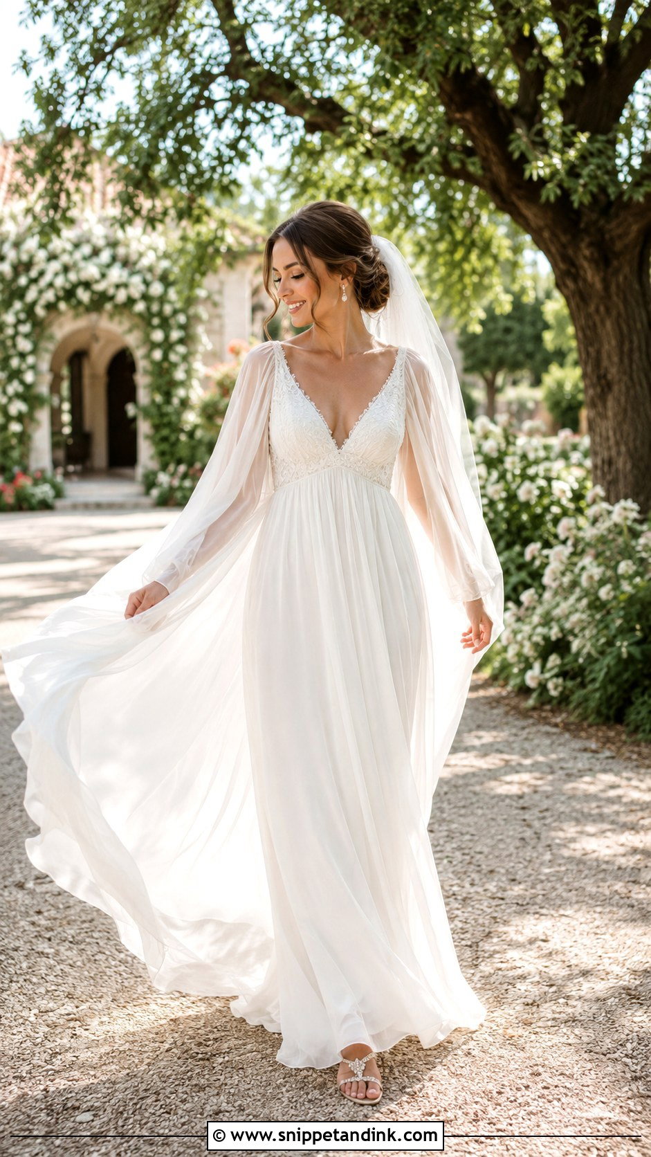 Detachable Flutter Bridal Sleeves With Empire Waist Gown - Snippet and Ink - 20 Bridal Sleeves Detachable