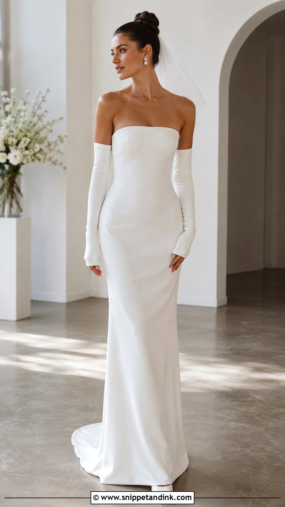 Detachable Glove Bridal Sleeves With Modern Crepe Gown - Snippet and Ink - 20 Bridal Sleeves Detachable