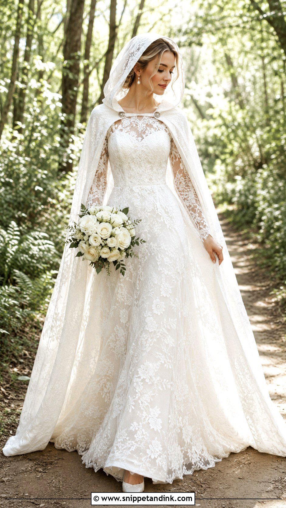 Detachable Hood Wedding Dress - Snippet and Ink - 20 Lilly Collin’s Wedding Dress Ideas