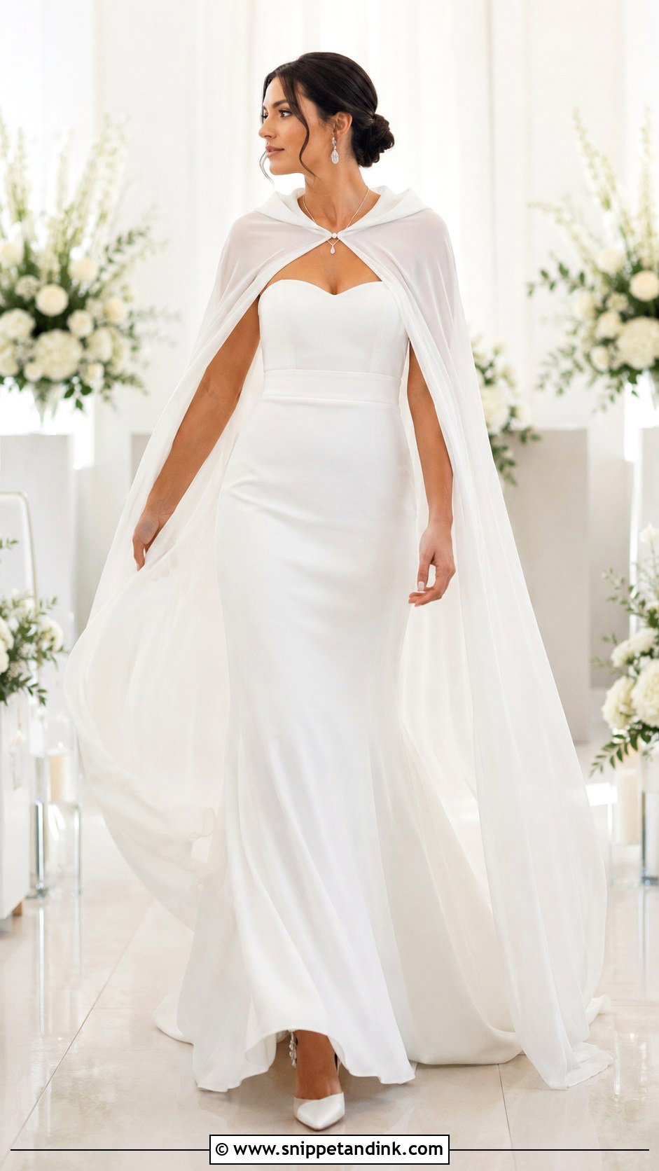 Detachable Hooded Wedding Cape With Strapless Gown - Snippet and Ink - 20 Wedding Cape with Hood Ideas