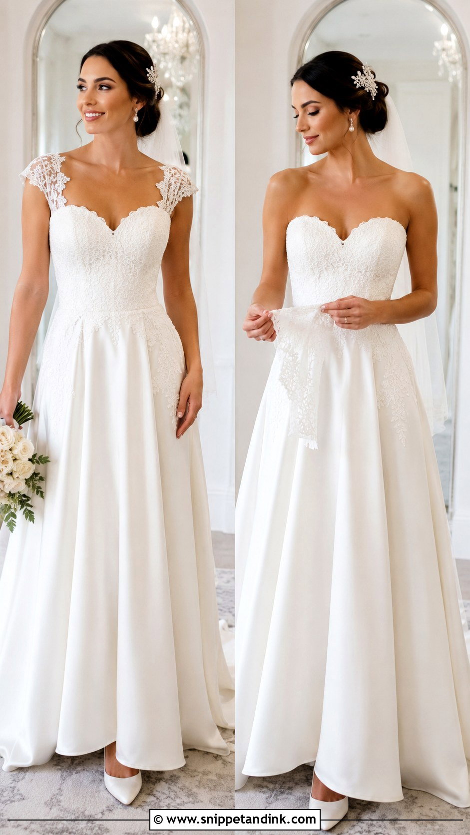 Detachable Lace Cap Sleeve Wedding Dress - Snippet and Ink - 20 Lace Cap Sleeve Wedding Dress Ideas