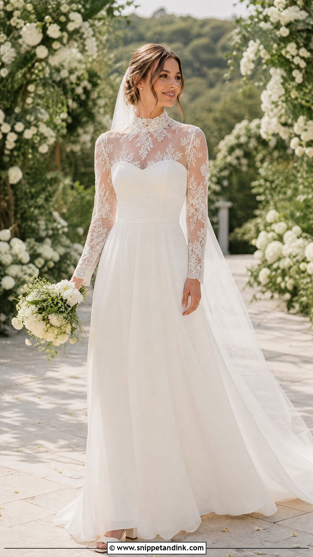 Detachable Lace Collar Chiffon Wedding Dress - Snippet and Ink - 20 Wedding Dress with Collar Ideas