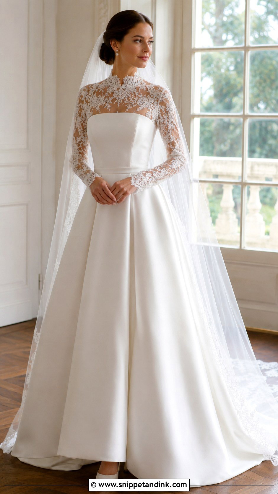 Detachable Lace Topper Mock Neck Wedding Dress - Snippet and Ink - 20 Mock Neck Wedding Dress Ideas