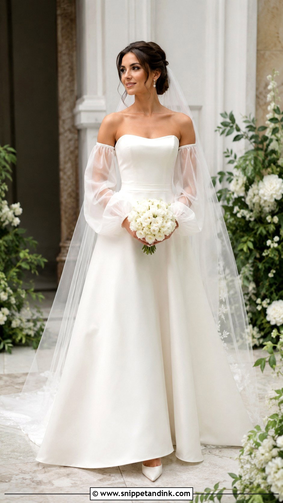 Detachable Long Puff Sleeve Wedding Dress - Snippet and Ink - 20 Long Puff Sleeve Wedding Dress Ideas