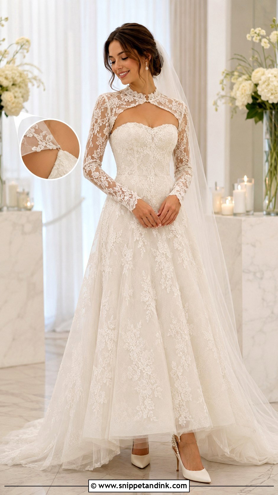 Detachable Long Sleeve Lace Wedding Dress - Snippet and Ink - 20 Long Sleeved Lace Wedding Dress Ideas