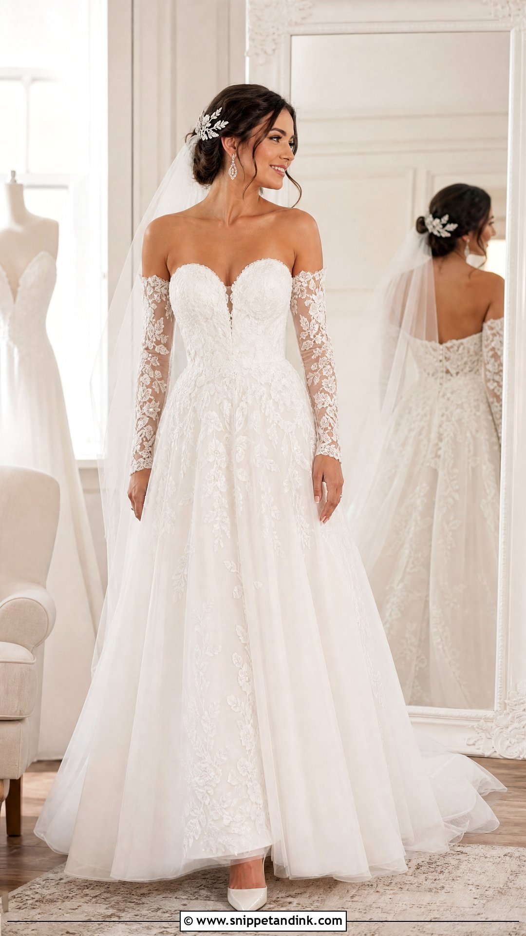Detachable Mesh Sleeve Wedding Dress - Snippet and Ink - 20 Wedding Dress with Mesh Sleeves