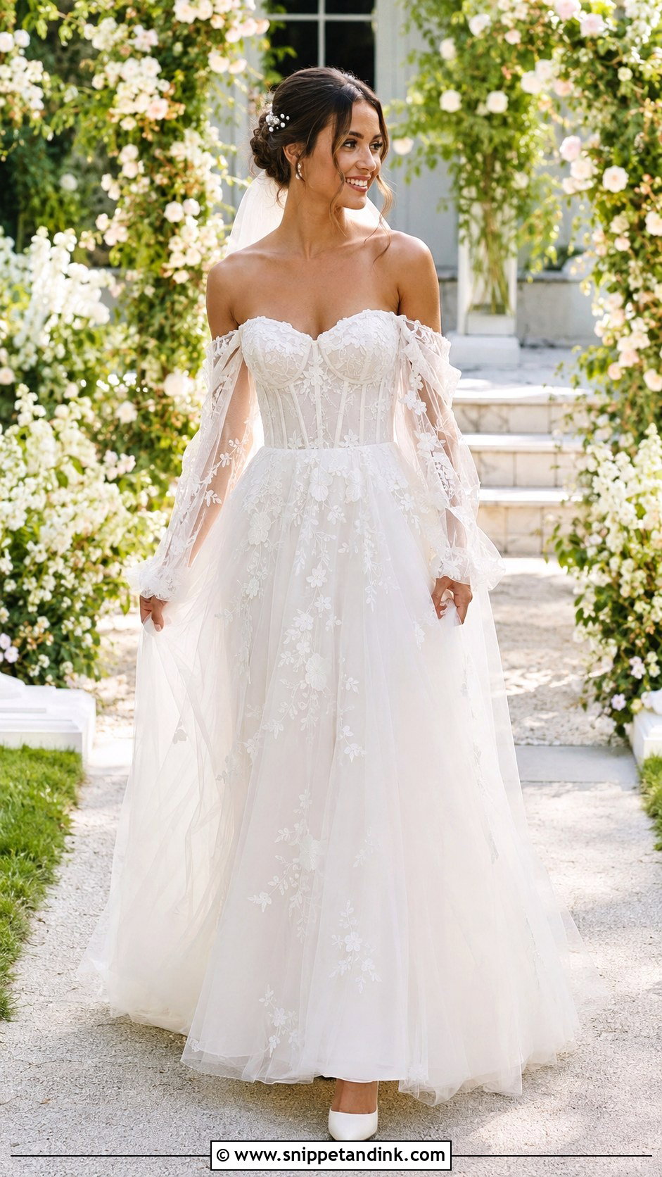 Detachable Off Shoulder Sleeve Wedding Dress - Snippet and Ink - 20 Whimsical Wedding Dress with Sleeves