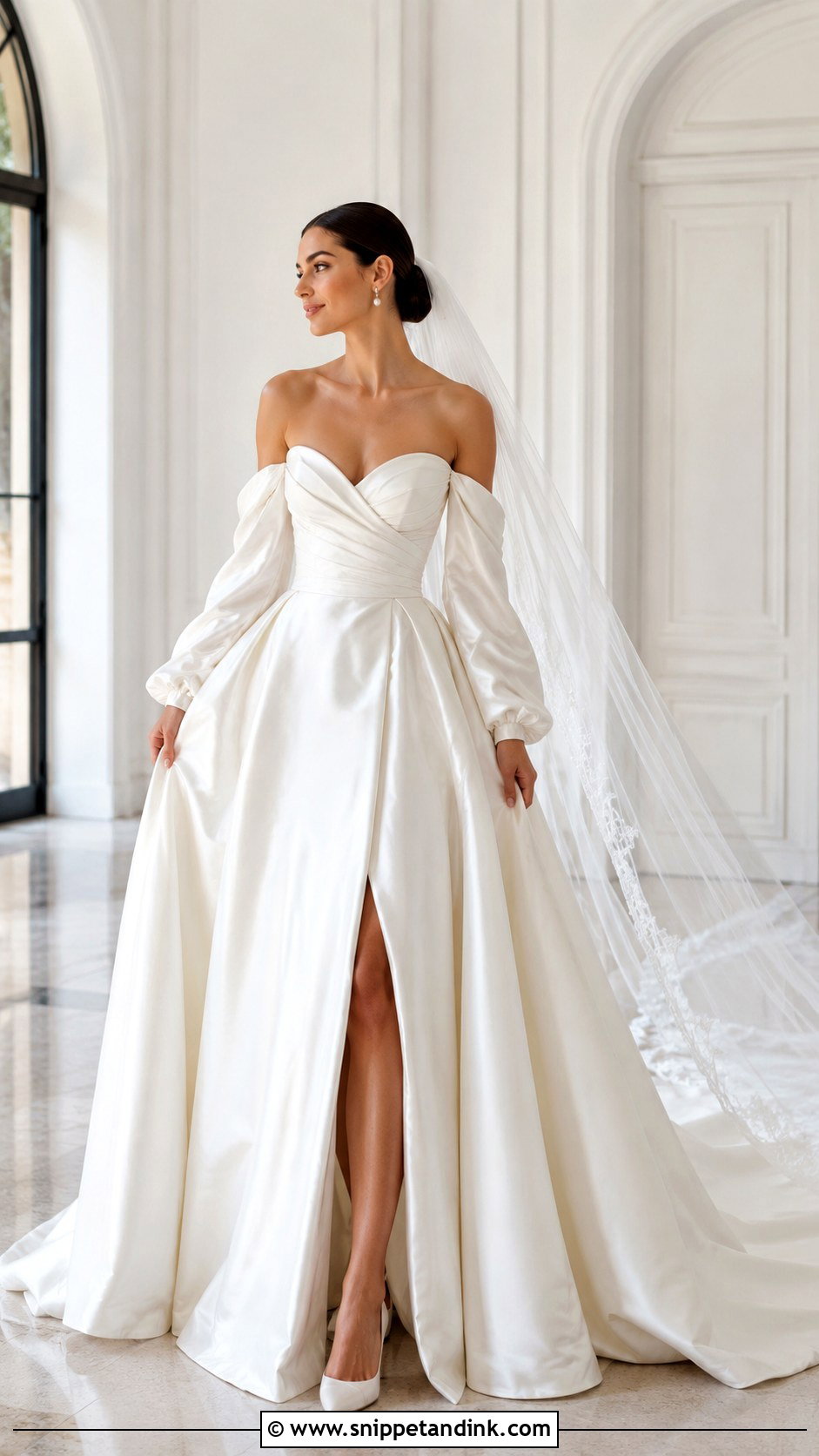 Detachable Off The Shoulder Bridal Sleeves With Satin Ball Gown - Snippet and Ink - 20 Bridal Sleeves Detachable