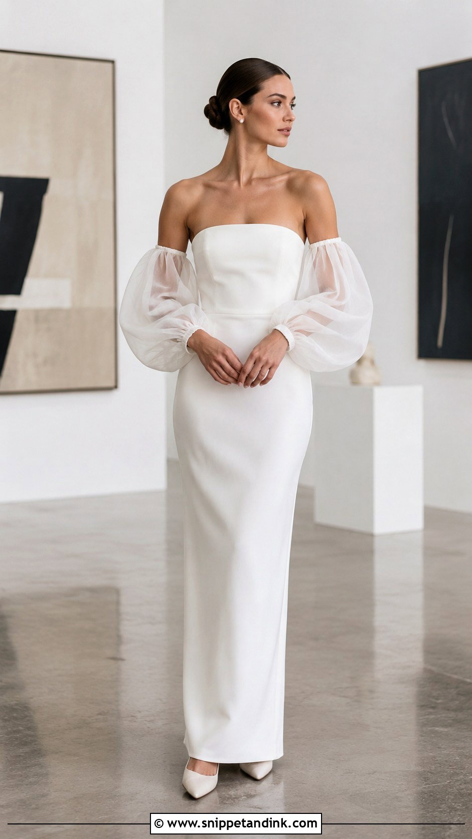 Detachable Organza Balloon Sleeves With Minimalist Bridal Gown - Snippet and Ink - 20 Bridal Sleeves Detachable