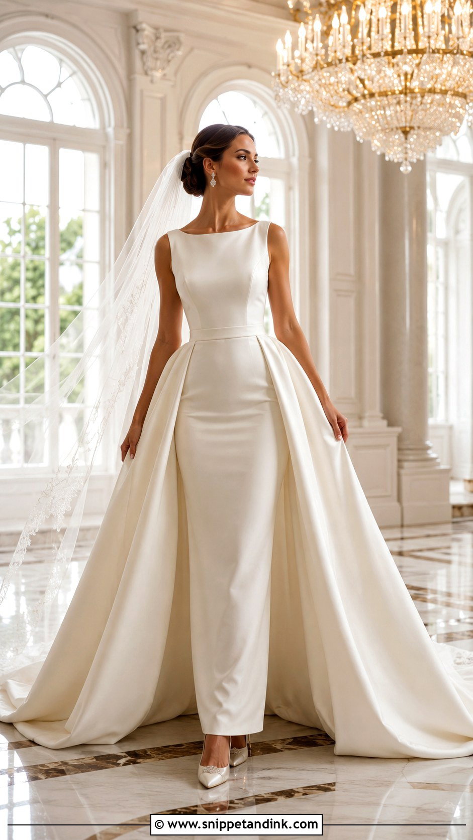 Detachable Overskirt Boat Neck Wedding Dress - Snippet and Ink - 20 Boat Neck Wedding Dresses