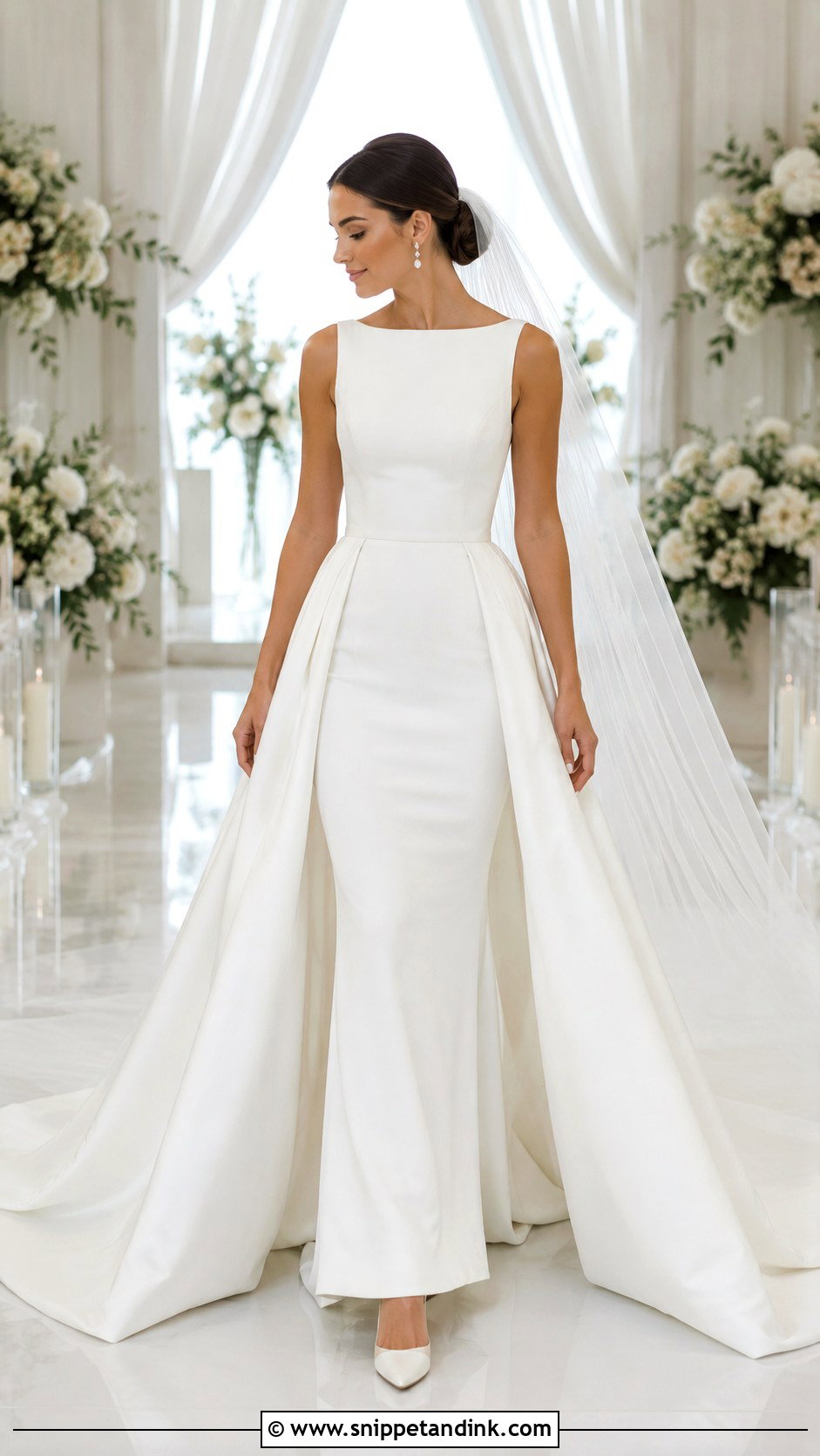 Detachable Overskirt Boatneck Wedding Dress - Snippet and Ink - 20 Boatneck Wedding Dresses