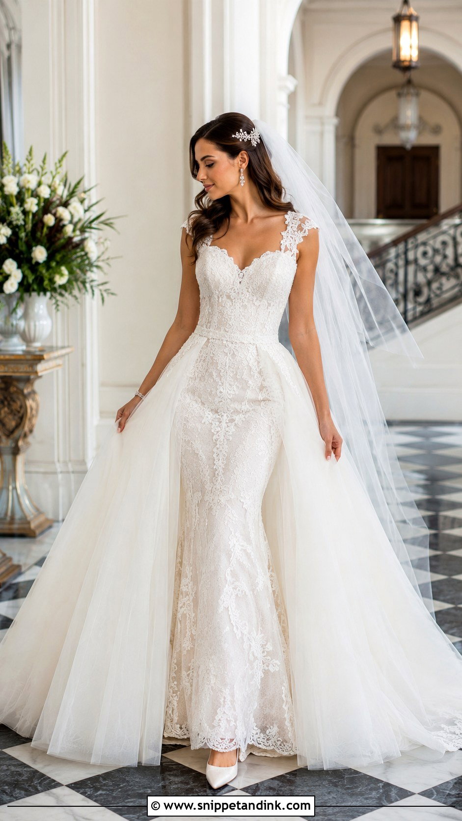 Detachable Overskirt Fish Tail Wedding Dress - Snippet and Ink - 20 Fish Tail Wedding Dress Ideas