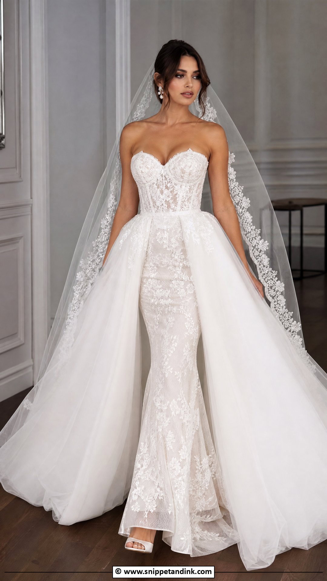 Detachable Overskirt Fit And Flare Wedding Dress - Snippet and Ink - 35 Fit and Flare Wedding Dress Ideas