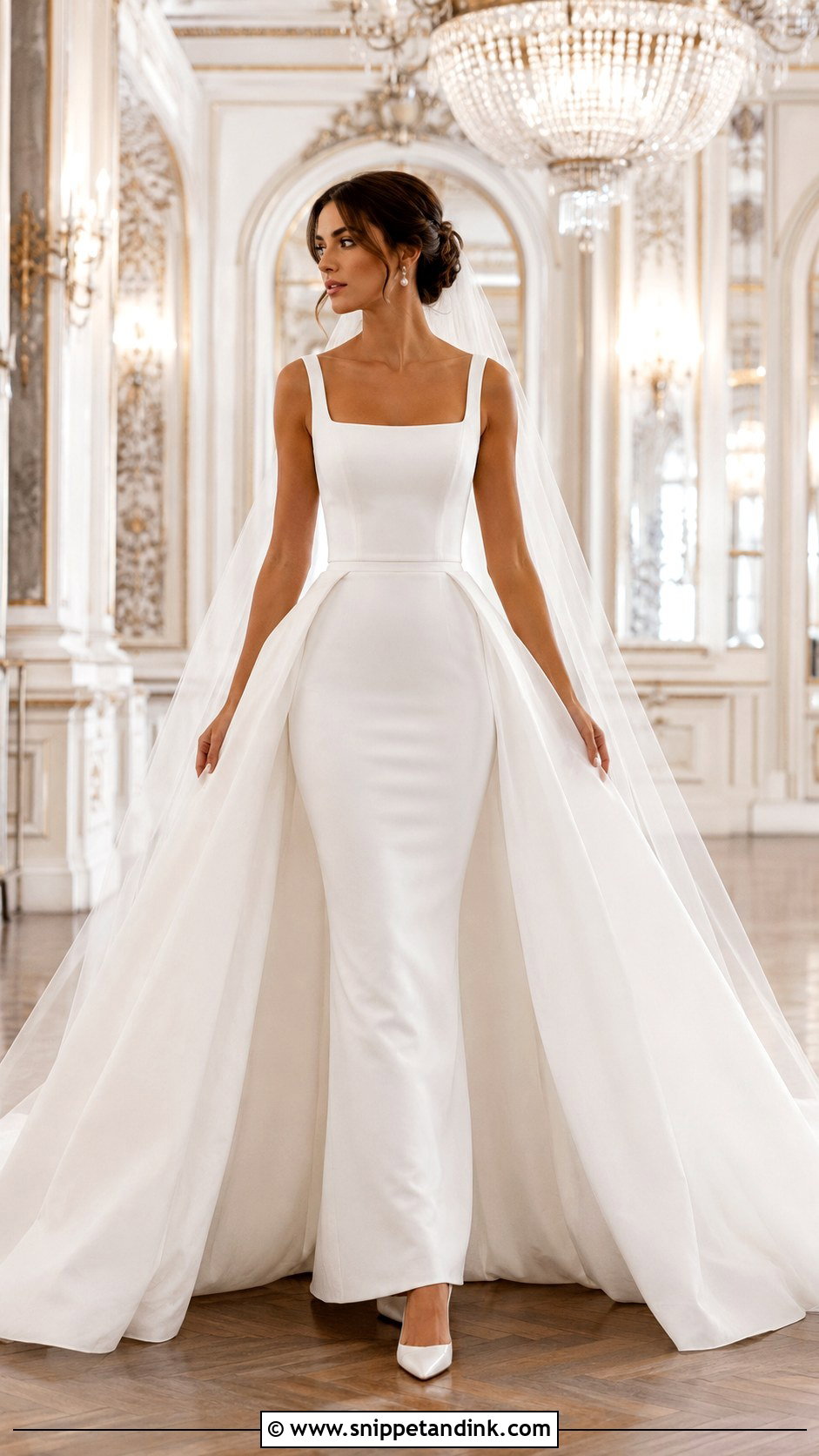 Detachable Overskirt Fitted Wedding Gown - Snippet and Ink - 20 Fitted Wedding Gown Ideas