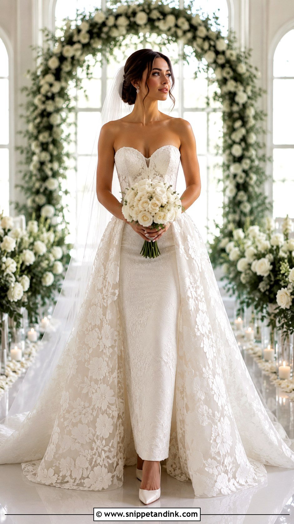 Detachable Overskirt Flower Lace Wedding Dress - Snippet and Ink - 20 Flower Lace Wedding Dress Ideas