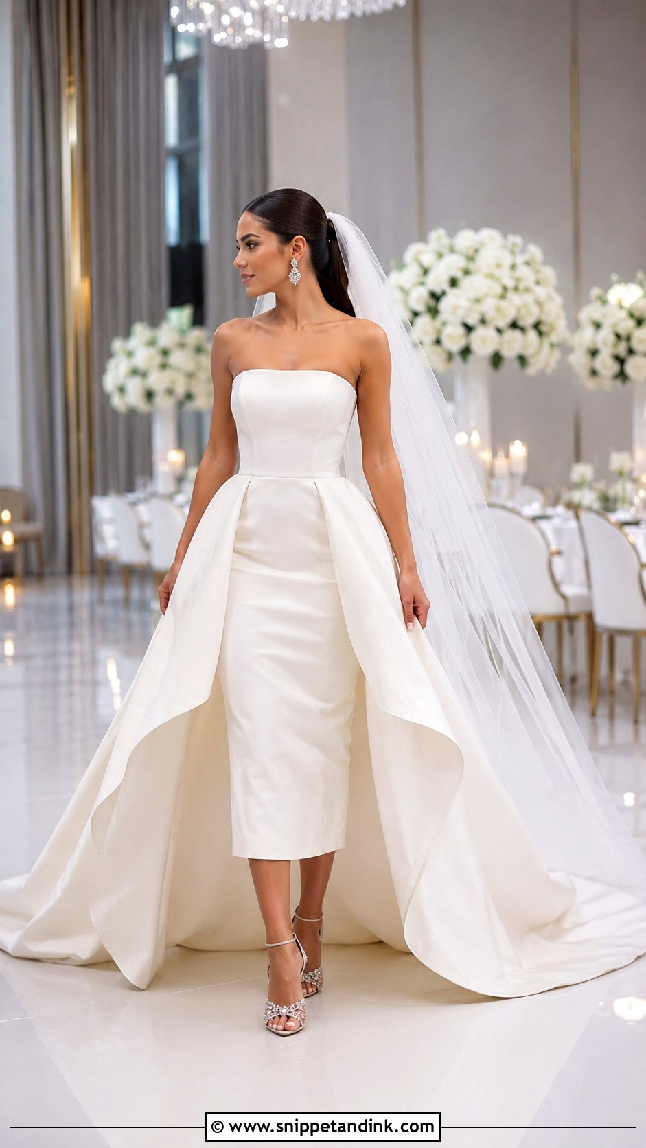 Detachable Overskirt Hi Low Wedding Dress With Reception Heels - Snippet and Ink - 20 Hi Low Wedding Dress Ideas