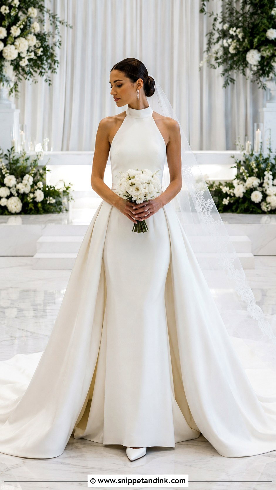 Detachable Overskirt High Neck Halter Wedding Dress - Snippet and Ink - 20 High Neck Halter Wedding Dress Ideas