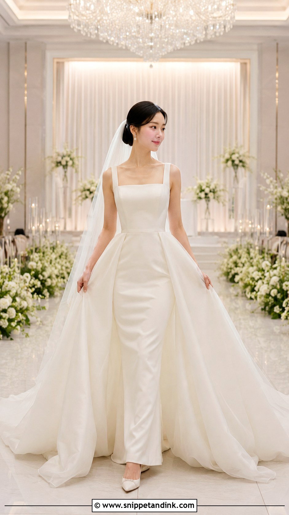 Detachable Overskirt Korean Bridal Dress - Snippet and Ink - 20 Korean Bridal Dress Ideas