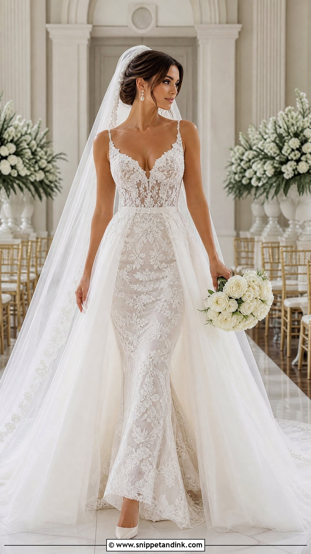 Detachable Overskirt Lace Mermaid Wedding Dress - Snippet and Ink - 20 Lace Mermaid Wedding Dresses