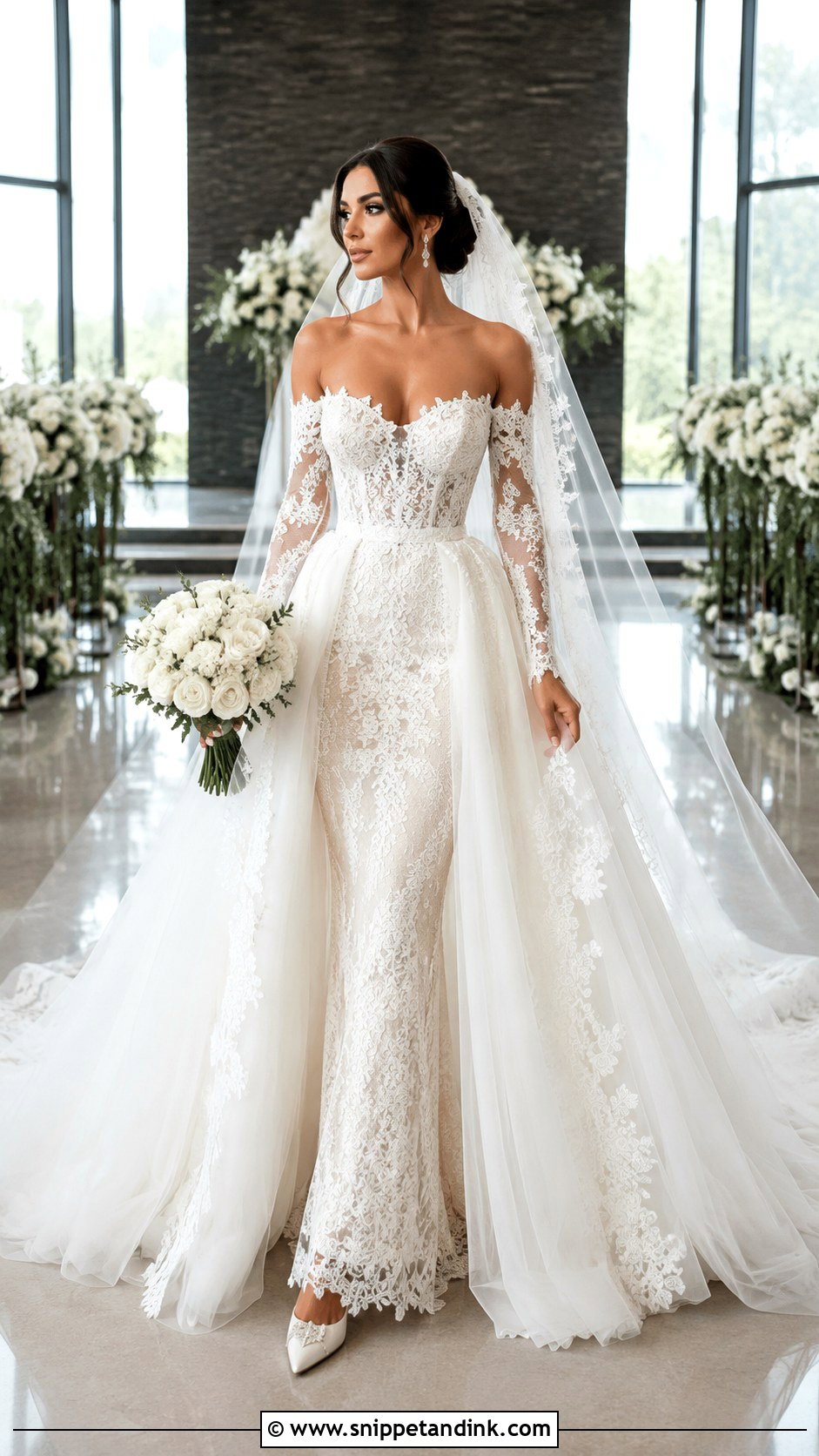 Detachable Overskirt Lace Princess Wedding Dress - Snippet and Ink - 20 Lace Princess Wedding Dresses