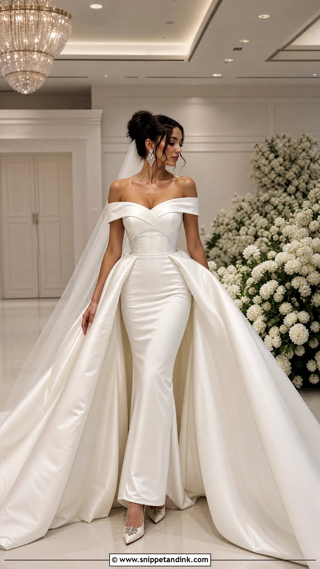 Detachable Overskirt Off Shoulder Mermaid Wedding Dress - Snippet and Ink - 20 Off Shoulder Mermaid Wedding Dress Ideas