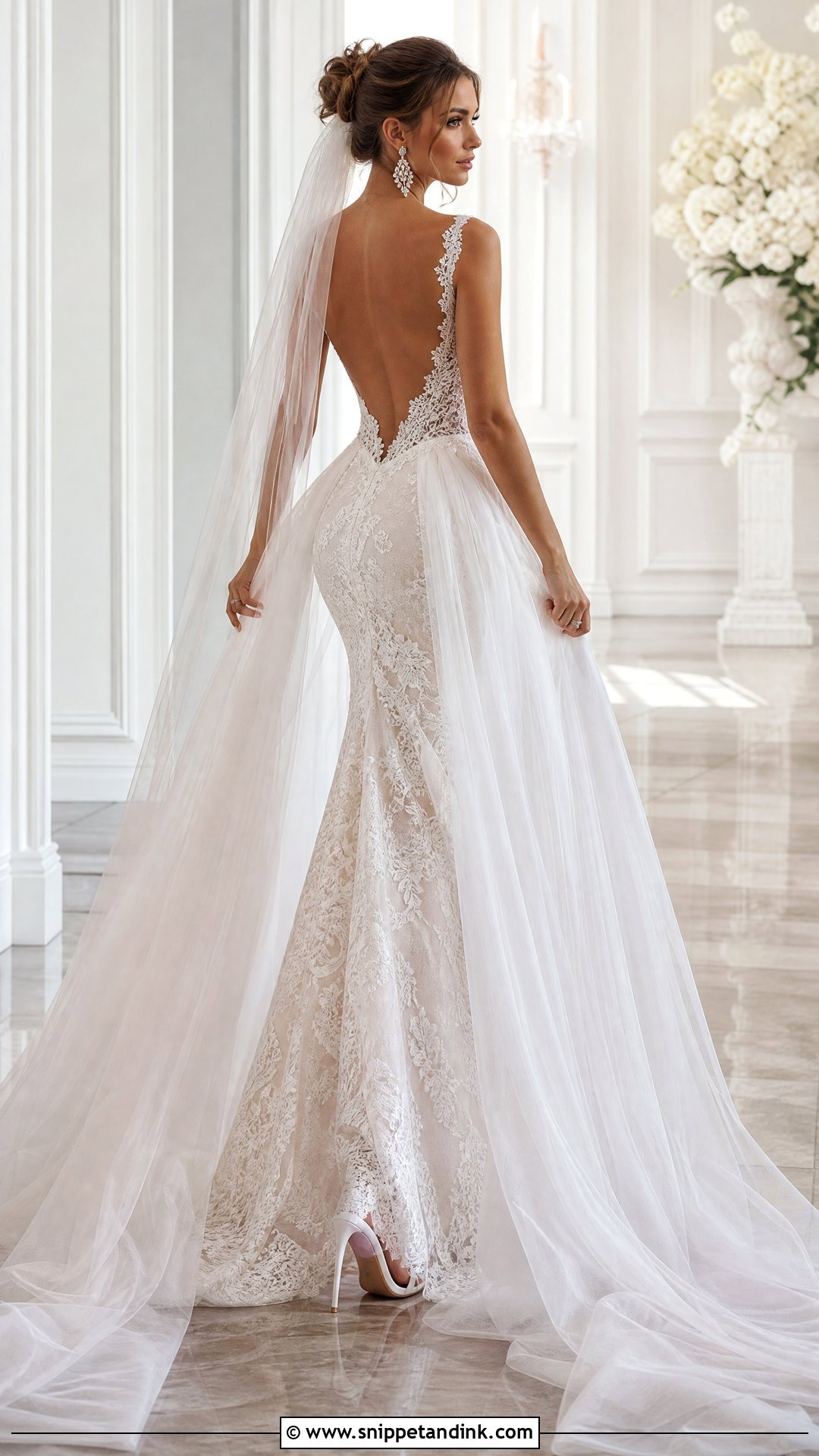 Detachable Overskirt Open Back Mermaid Wedding Dress - Snippet and Ink - 20 Open Back Mermaid Wedding Dress Ideas