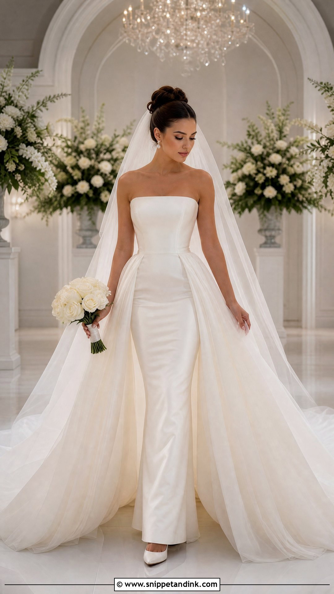 Detachable Overskirt Pencil Wedding Dress - Snippet and Ink - 20 Pencil Wedding Dress Ideas