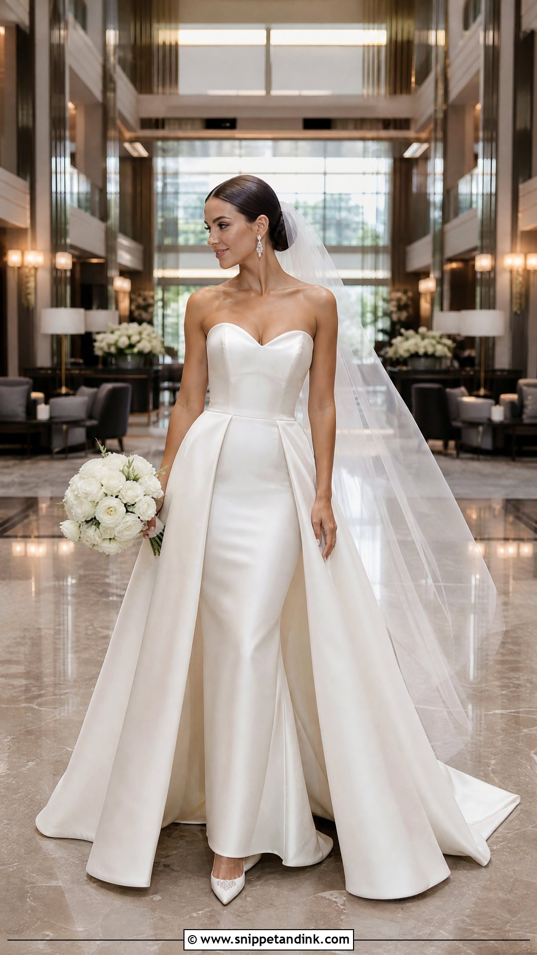 Detachable Overskirt Satin Mermaid Bridal Gown - Snippet and Ink - 20 Satin Bridal Gown Mermaid Ideas