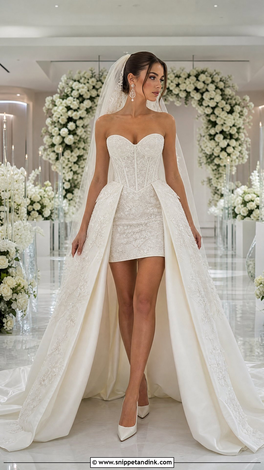 Detachable Overskirt Short Corset Wedding Dress - Snippet and Ink - 20 Short Corset Wedding Dress Ideas