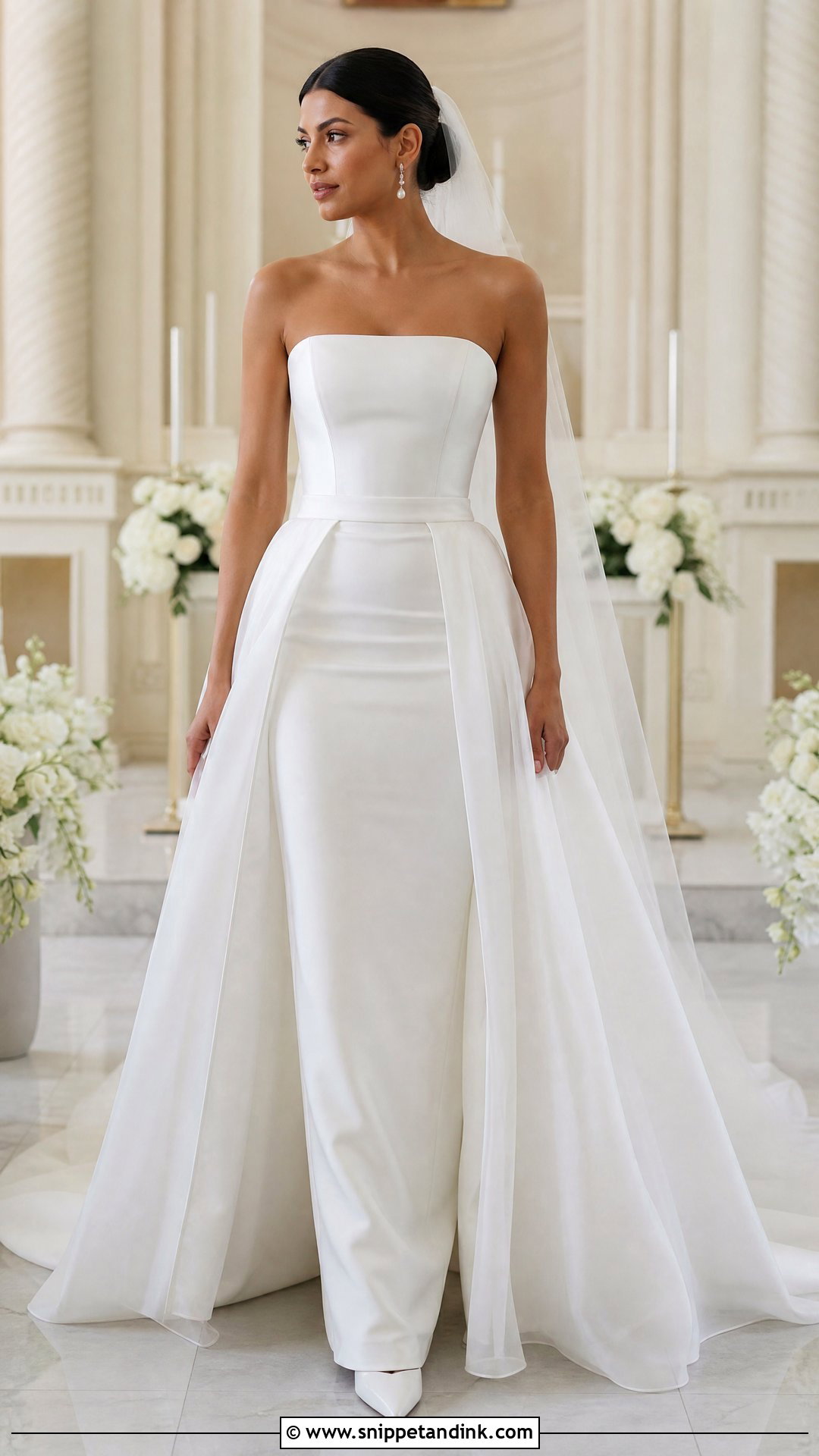 Detachable Overskirt Straight Wedding Gown - Snippet and Ink - 20 Straight Wedding Gown Ideas