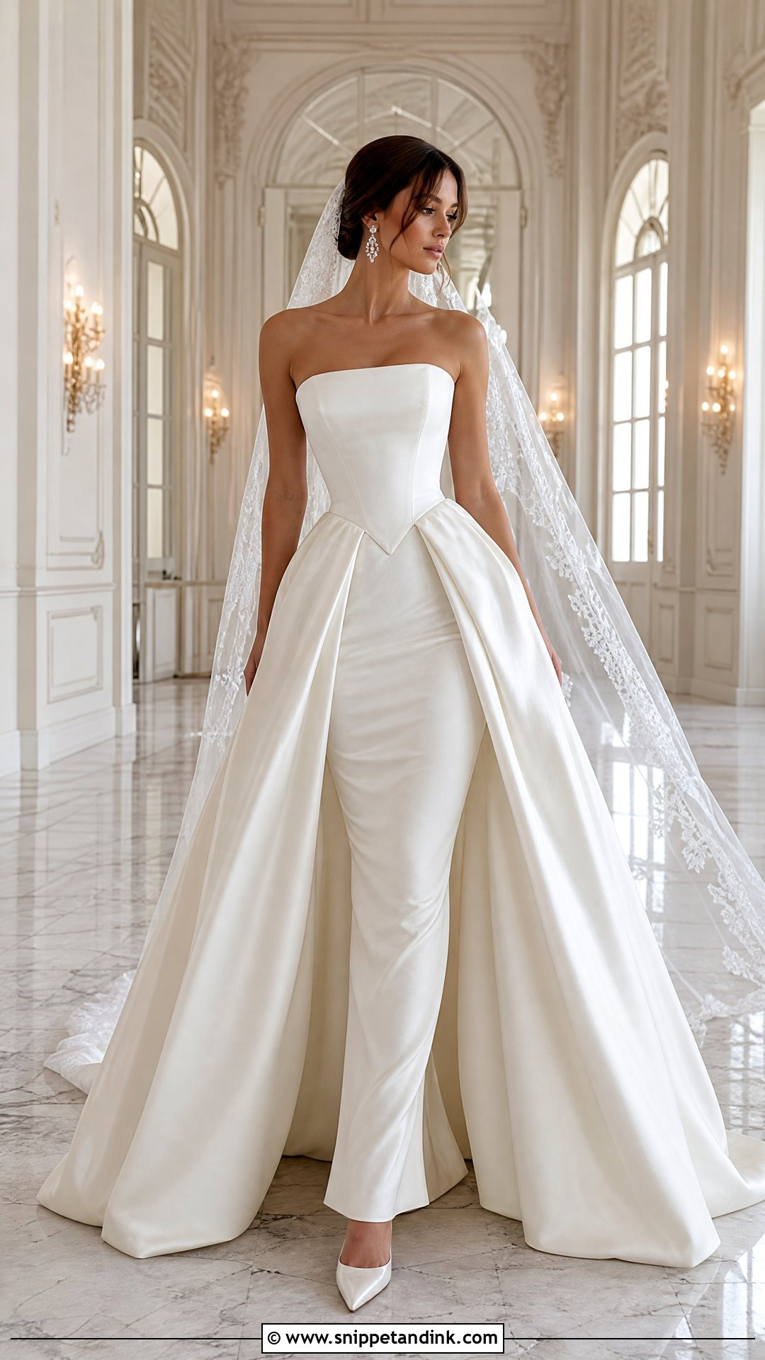 Detachable Overskirt Strapless Basque Waist Wedding Dress - Snippet and Ink - 20 Strapless Basque Waist Wedding Dress Ideas
