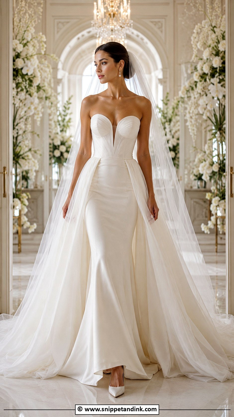 Detachable Overskirt Trumpet Wedding Dress - Snippet and Ink - 30 Trumpet Wedding Dress Ideas