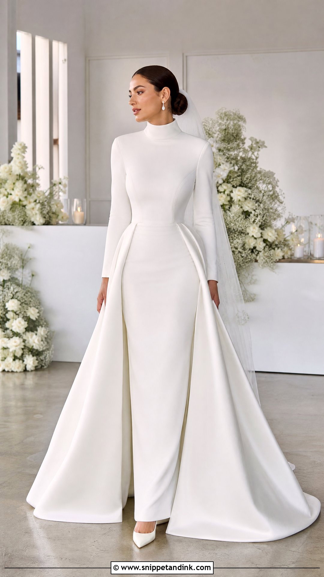 Detachable Overskirt Turtle Neck Wedding Gown - Snippet and Ink - 20 Turtle Neck Wedding Gown Ideas
