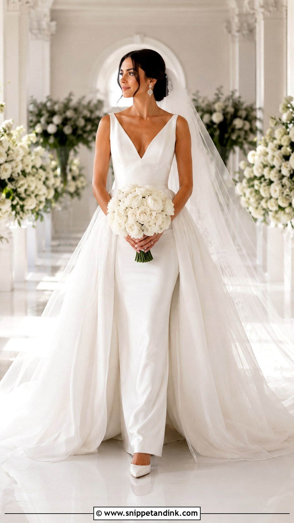 Detachable Overskirt V Neck A Line Wedding Dress - Snippet and Ink - 20 V Neck a Line Wedding Dress Ideas