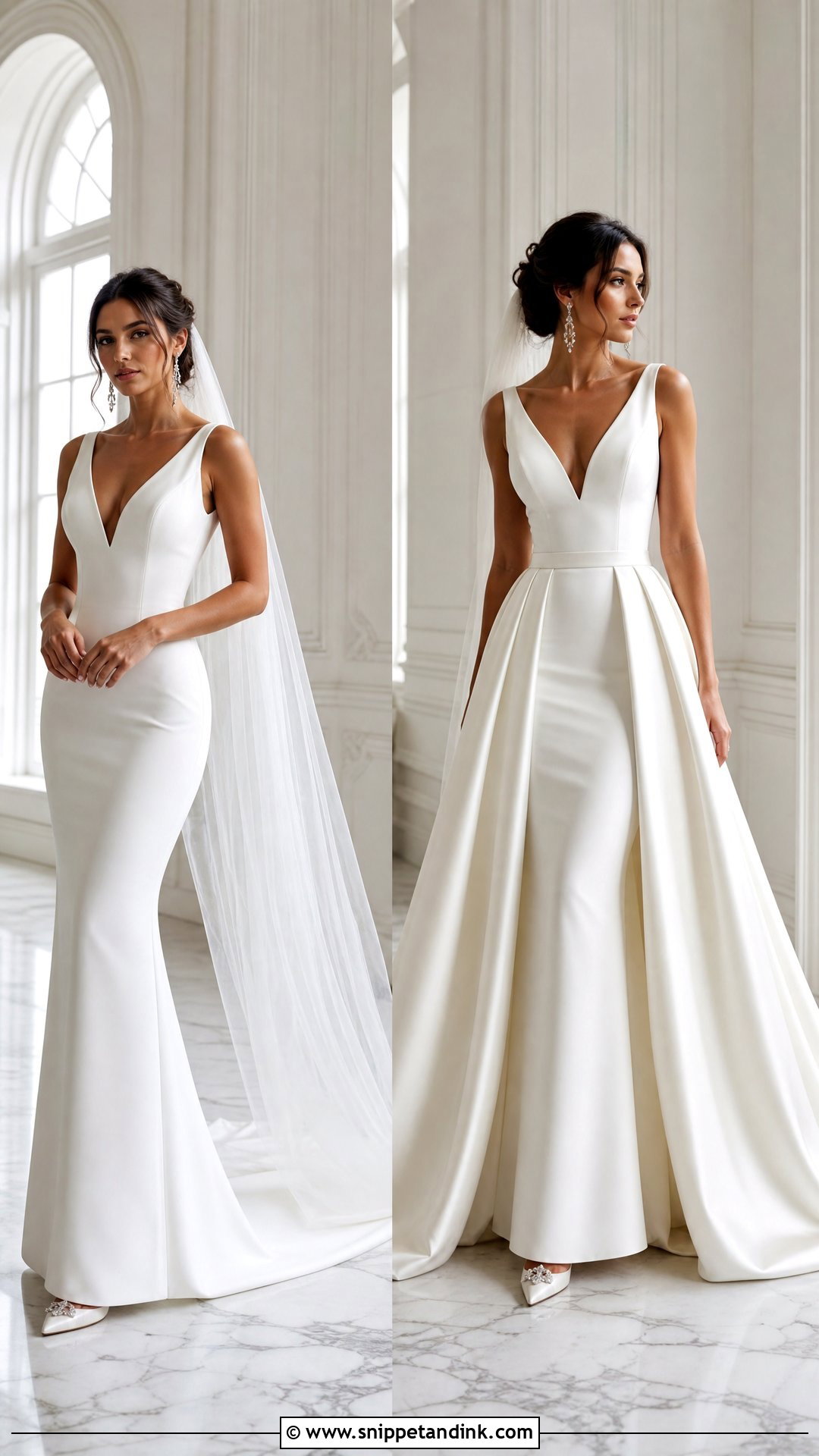 Detachable Overskirt V Neck Wedding Dress - Snippet and Ink - 25 Wedding Dresses V Neck