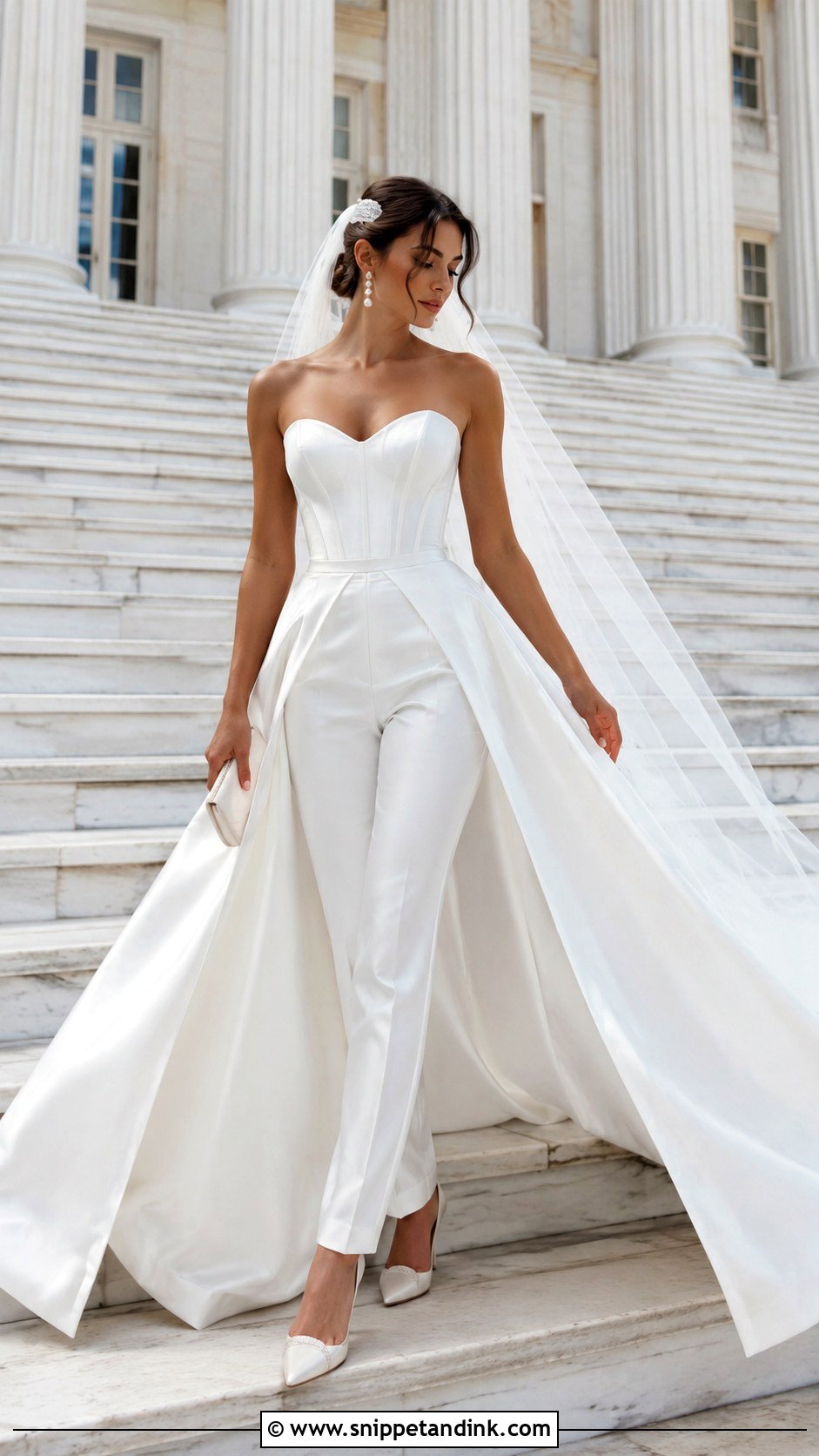 Detachable Overskirt Wedding Dress Pantsuit - Snippet and Ink - 20 Wedding Dress Pantsuit Ideas